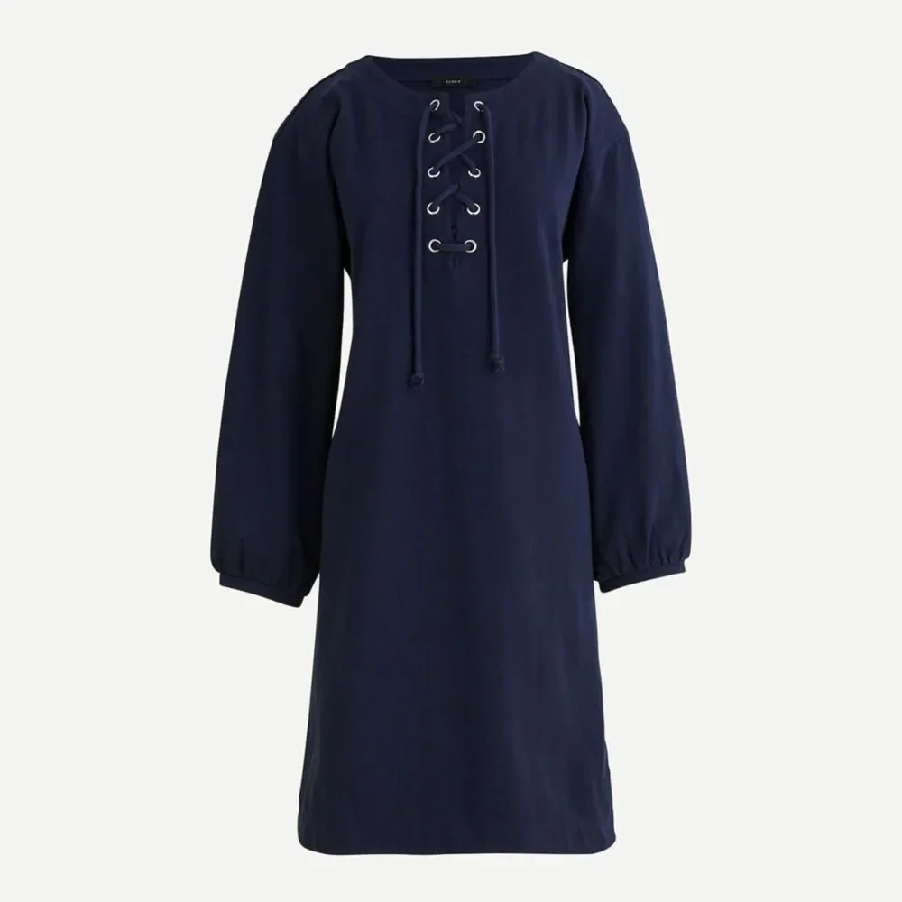 NWT J. Crew Navy Blue Lace-up Balloon-Sleeve Dress Women’s Small